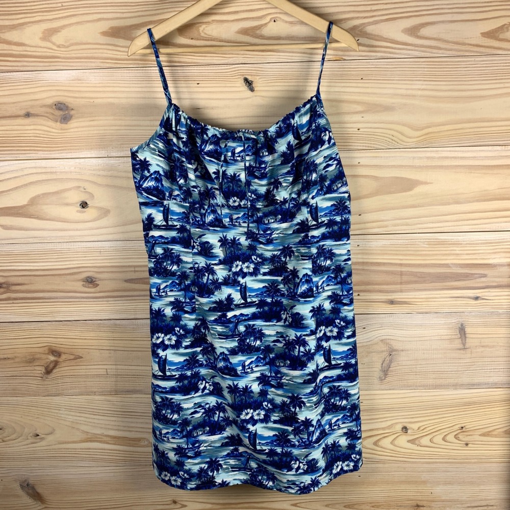 Girlfriends Mini Dress Womens 21 Blue Vintage Tropical Spaghetti Strap‎ USA Made